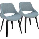 Fabrico Dining Accent Chair in Black Wood & Blue Fabric (Set of 2)